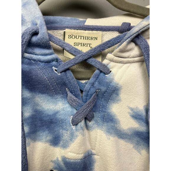 Sunriver Hoodie Womens Large Blue Tie Dye Pullover Sweatshirt Pocket Destination - Picture 8 of 8